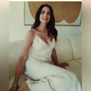 Gianni Bini Colette Beige Satin Maxi Slip Dress w/ Contrasting Lace Trim 6